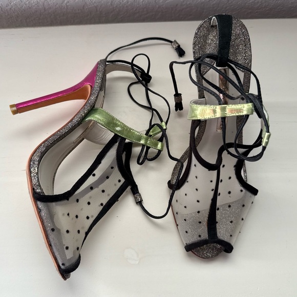 Sophia Webster Shoes - Sophia Webster Mesh Polka Dot Tri Color Metallic Peep Toe Heels Sz: 8